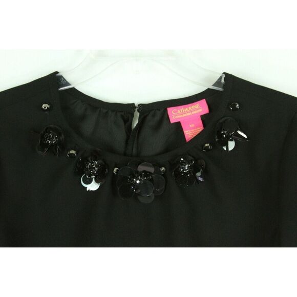 Catherine Malandrino Top XS Black Womens Sequin Ruffle Cocktail - Picture 10 of 12